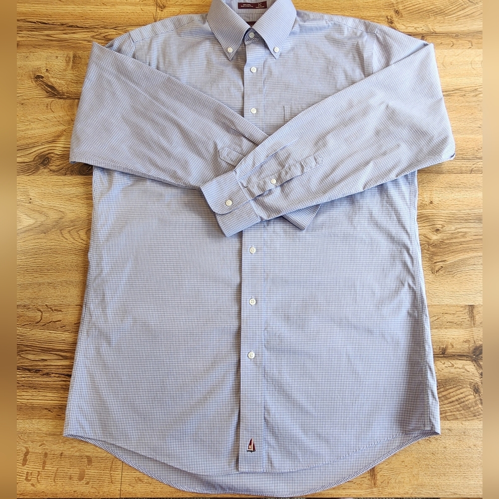 Nordstrom Plaid Dress Shirt Smartcare Purple Mens 15 1/2 34 100% Cotton